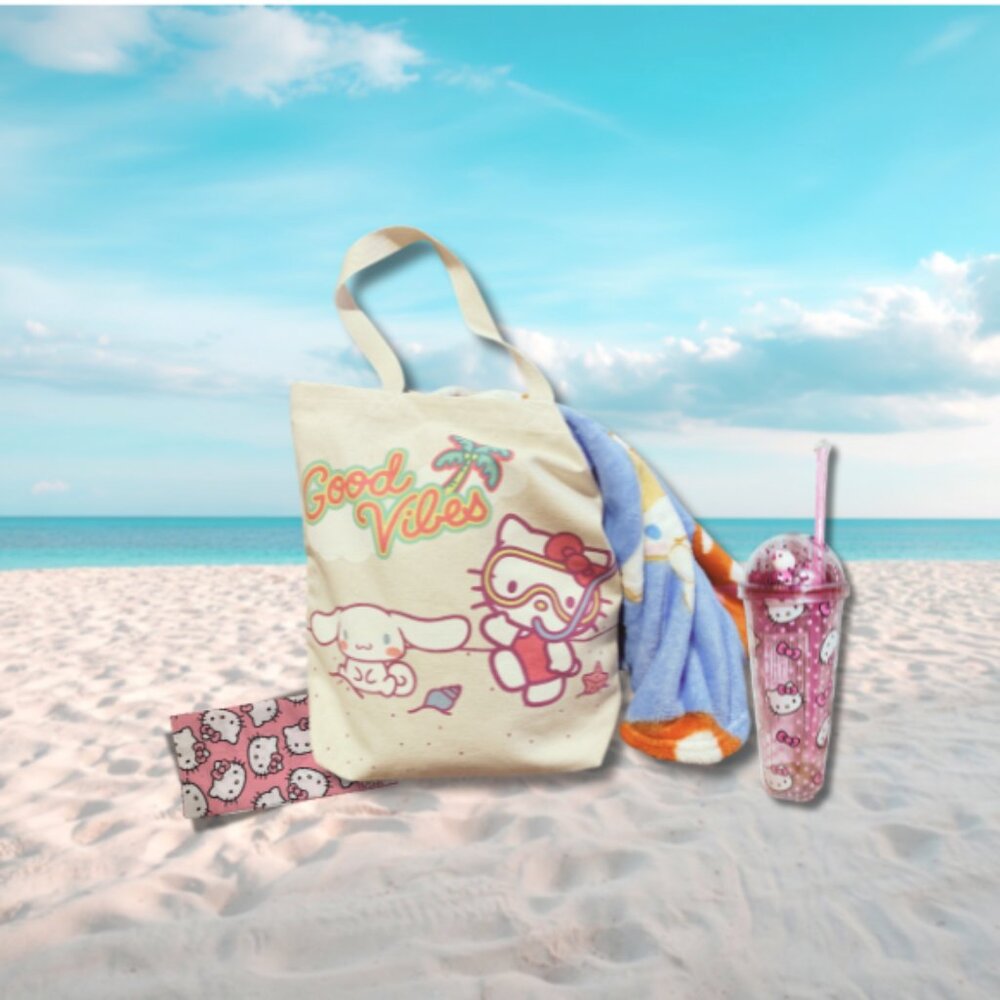 Hello Kitty Good Vibes Canvas Bag, Tumbler, Bandana & Blanket